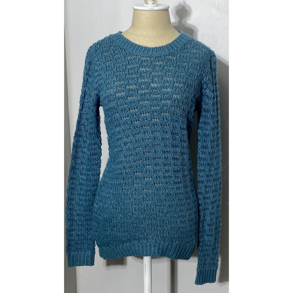 Open Knit Sweater Long Sleeve Crewneck Pullover Layering Wool Blend Size Small